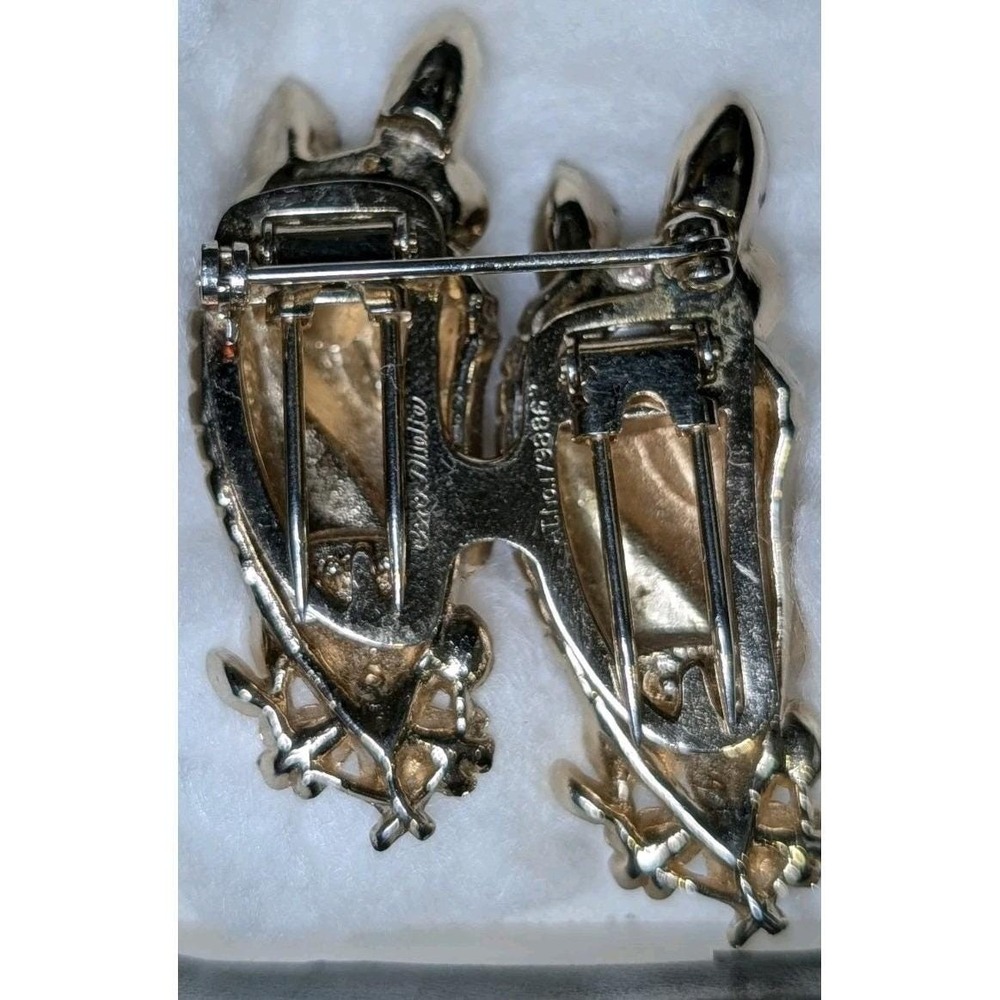 Coro Duette Horse Head Brooch Dress Clips Gold Tone Ruby Red Blue1940s Rare - Picture 6 of 14